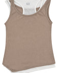 Two-Tone Tank 假兩件羅紋背心 - KHAKI