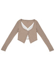 V-Neck Cardigan 假兩件開襟衫 - KHAKI