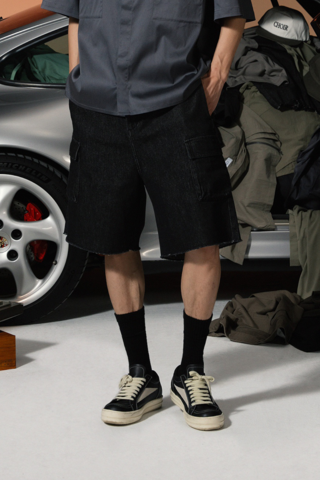 Denim Shorts-Black