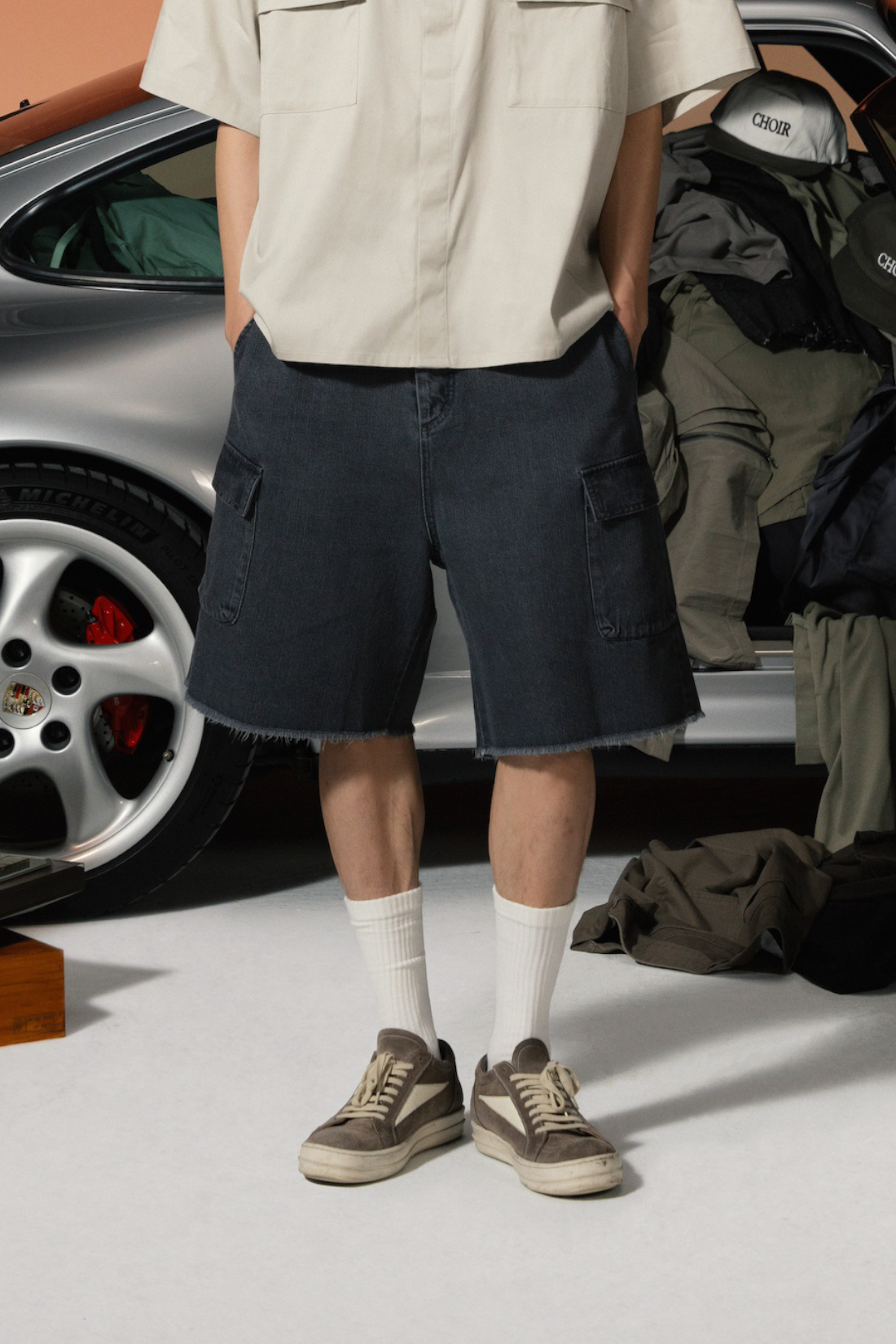 Denim Shorts-Gray