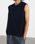 Knit Vest LOGO 簍空針織背心 - Navy