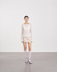 Asymmetric Placket Long-Sleeve Top 不對稱門襟長袖上衣-White
