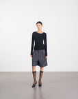 Asymmetric Placket Long-Sleeve Top 不對稱門襟長袖上衣-Black