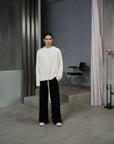 Neutrals Fitted Long Tee-Ivory