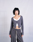 V-Neck Cardigan 假兩件開襟衫 - GREY