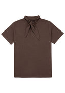Scarf Collar Knit Top 領巾領針織上衣-Brown