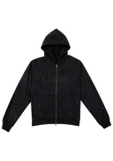 Textured Lace Hoodie 蕾絲拼接連帽外套-Black