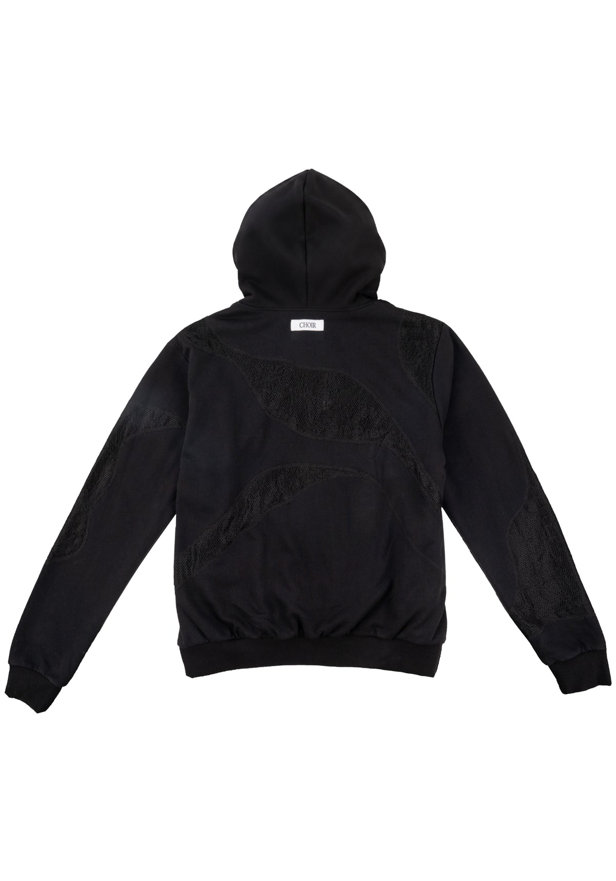 Textured Lace Hoodie 蕾絲拼接連帽外套-Black