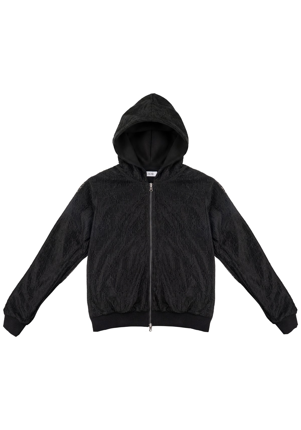 Textured Lace Hoodie 蕾絲拼接連帽外套-Black
