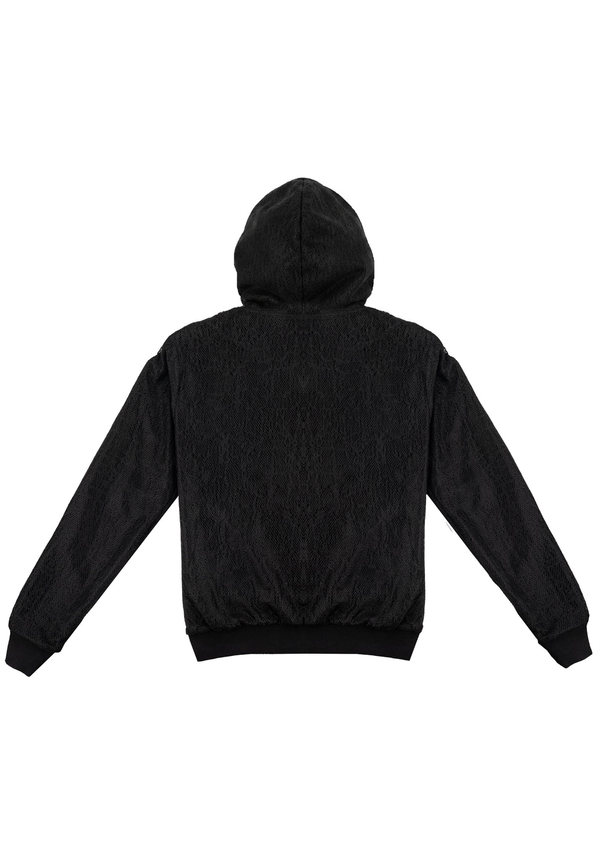 Textured Lace Hoodie 蕾絲拼接連帽外套-Black