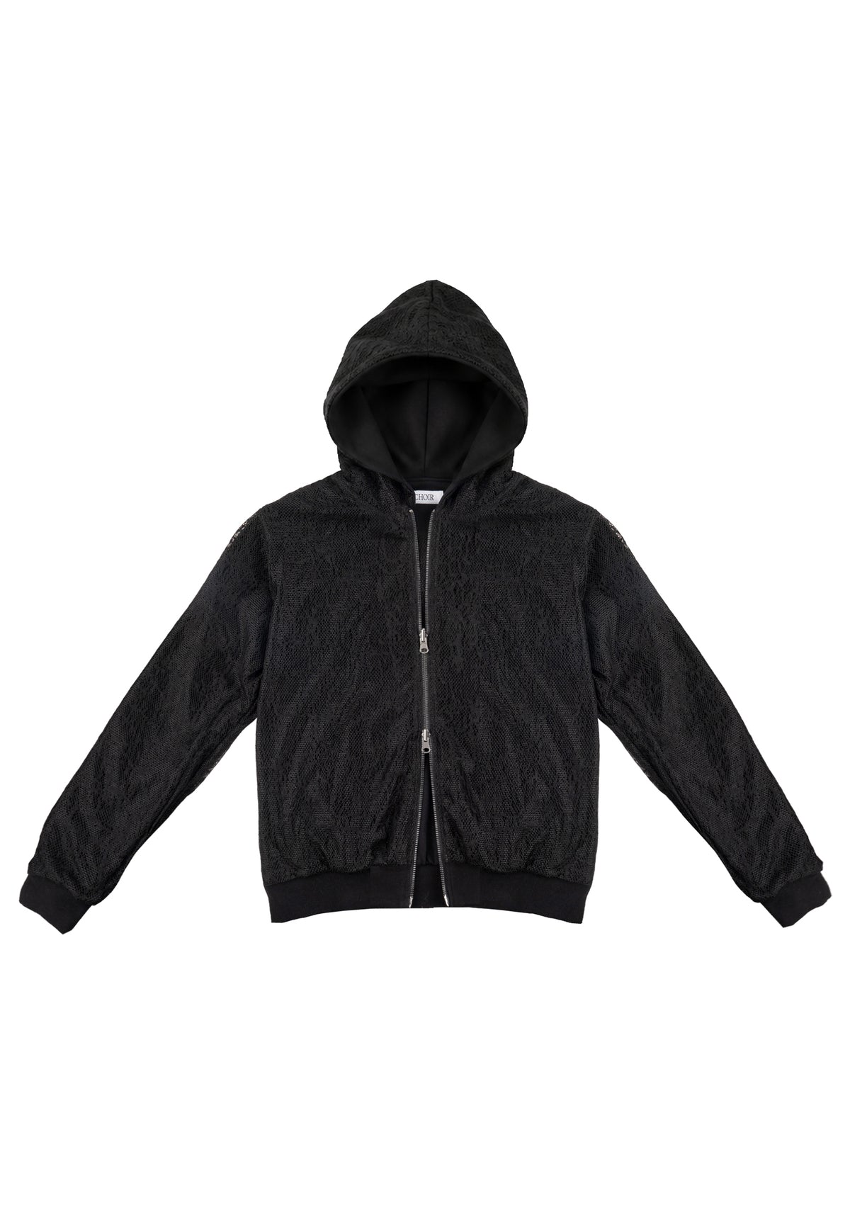 Textured Lace Hoodie 蕾絲拼接連帽外套-Black