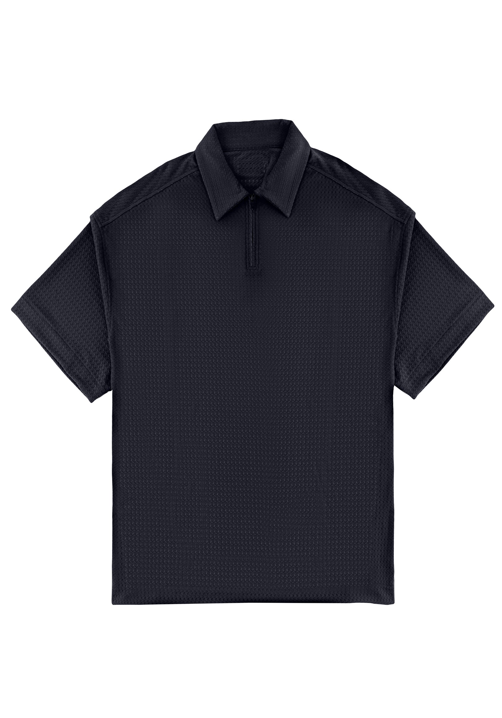 Jacquard Zip Shirt 緹花針織POLO 衫 - Navy