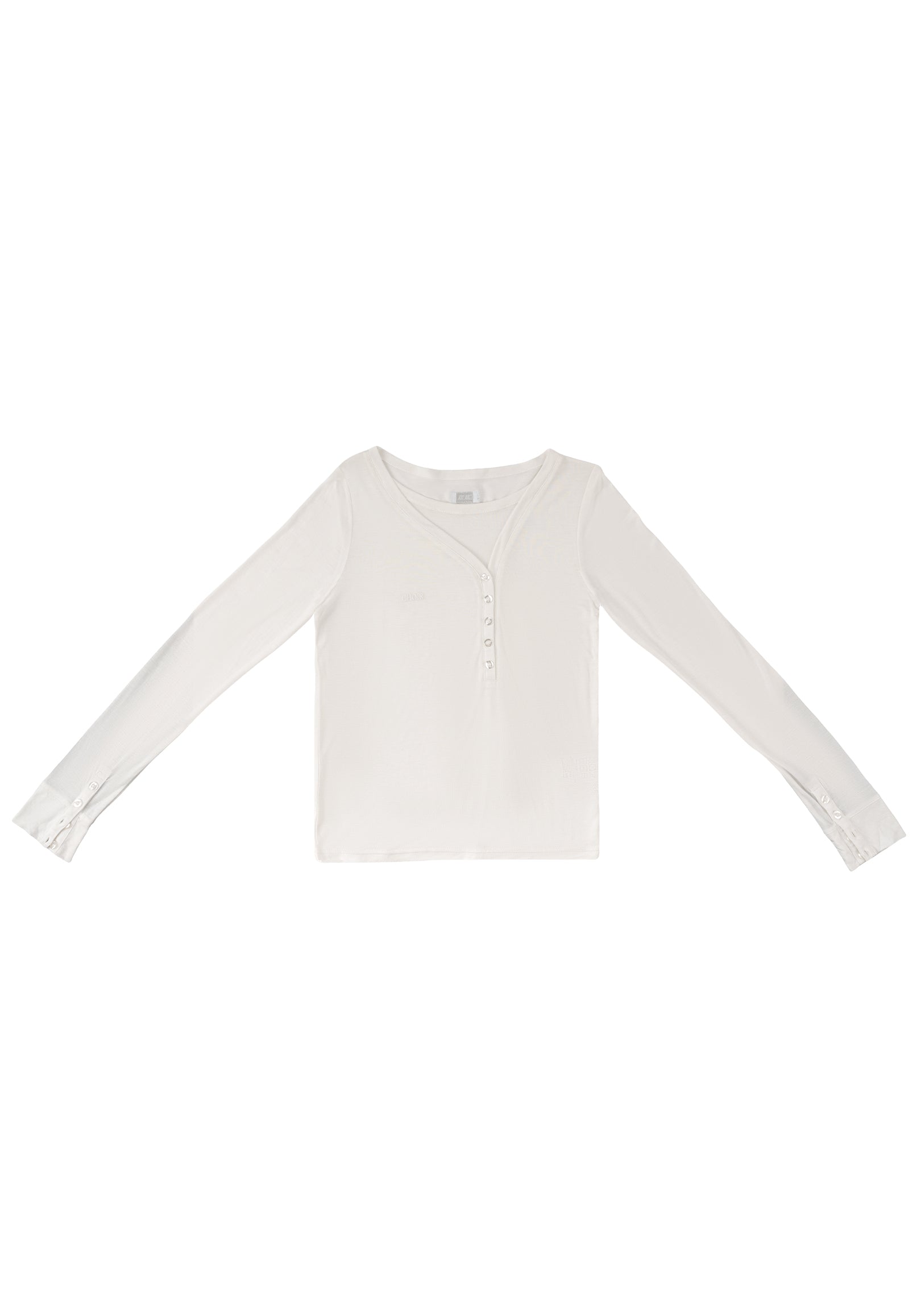 Asymmetric Placket Long-Sleeve Top 不對稱門襟長袖上衣-White