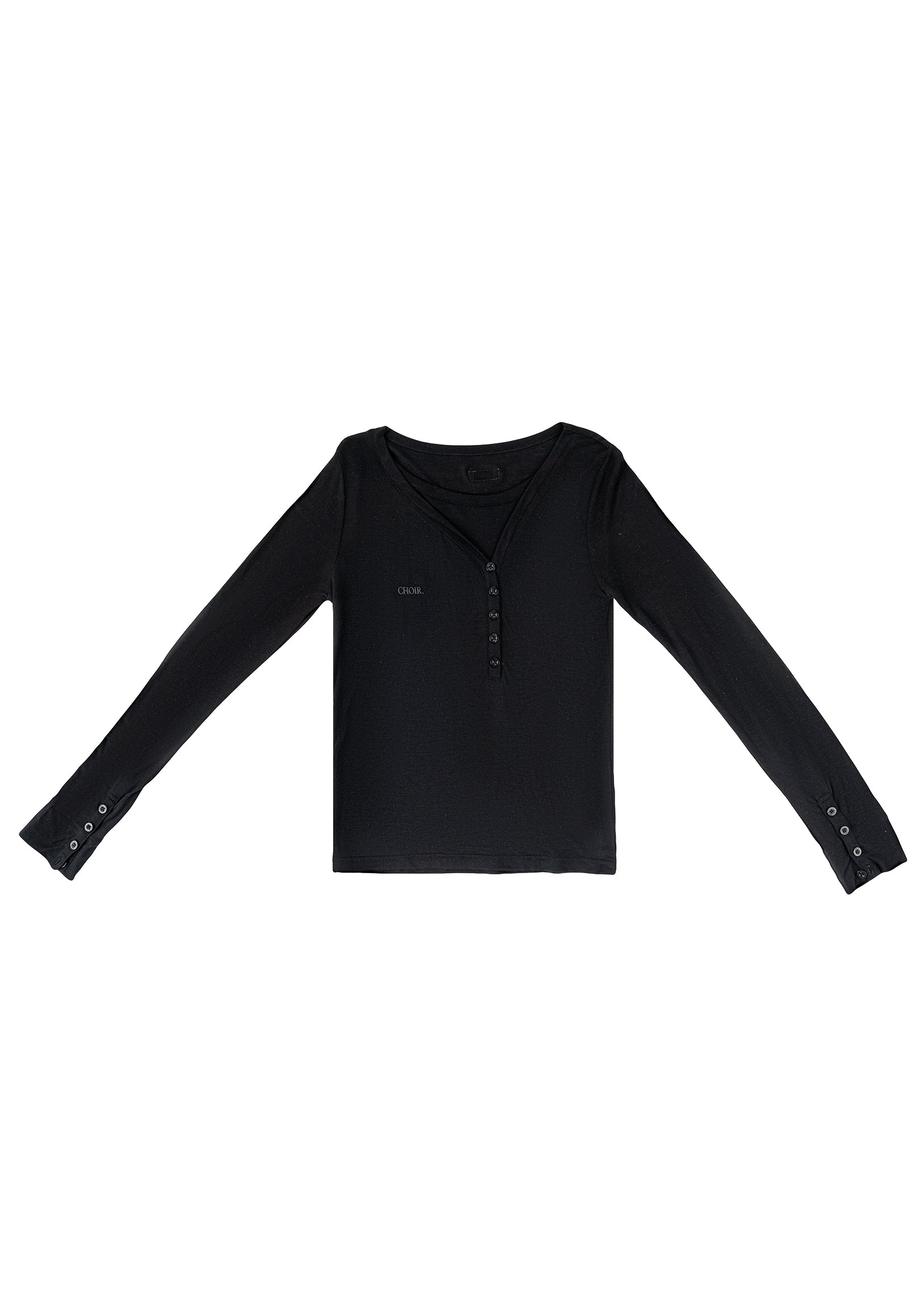 Asymmetric Placket Long-Sleeve Top 不對稱門襟長袖上衣-Black
