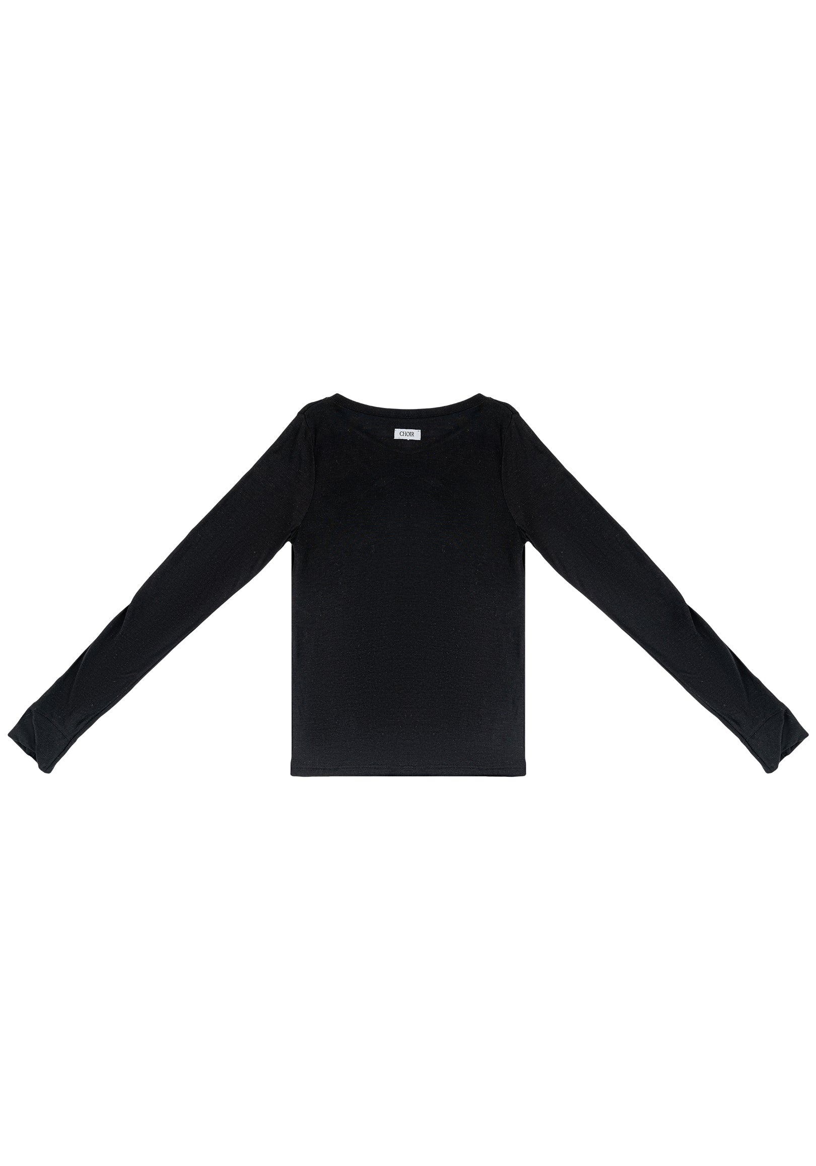 Asymmetric Placket Long-Sleeve Top 不對稱門襟長袖上衣-Black