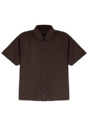 Minimal Placket Crew Shirt 圓領門襟短袖襯衫-Brown