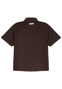 Minimal Placket Crew Shirt 圓領門襟短袖襯衫-Brown