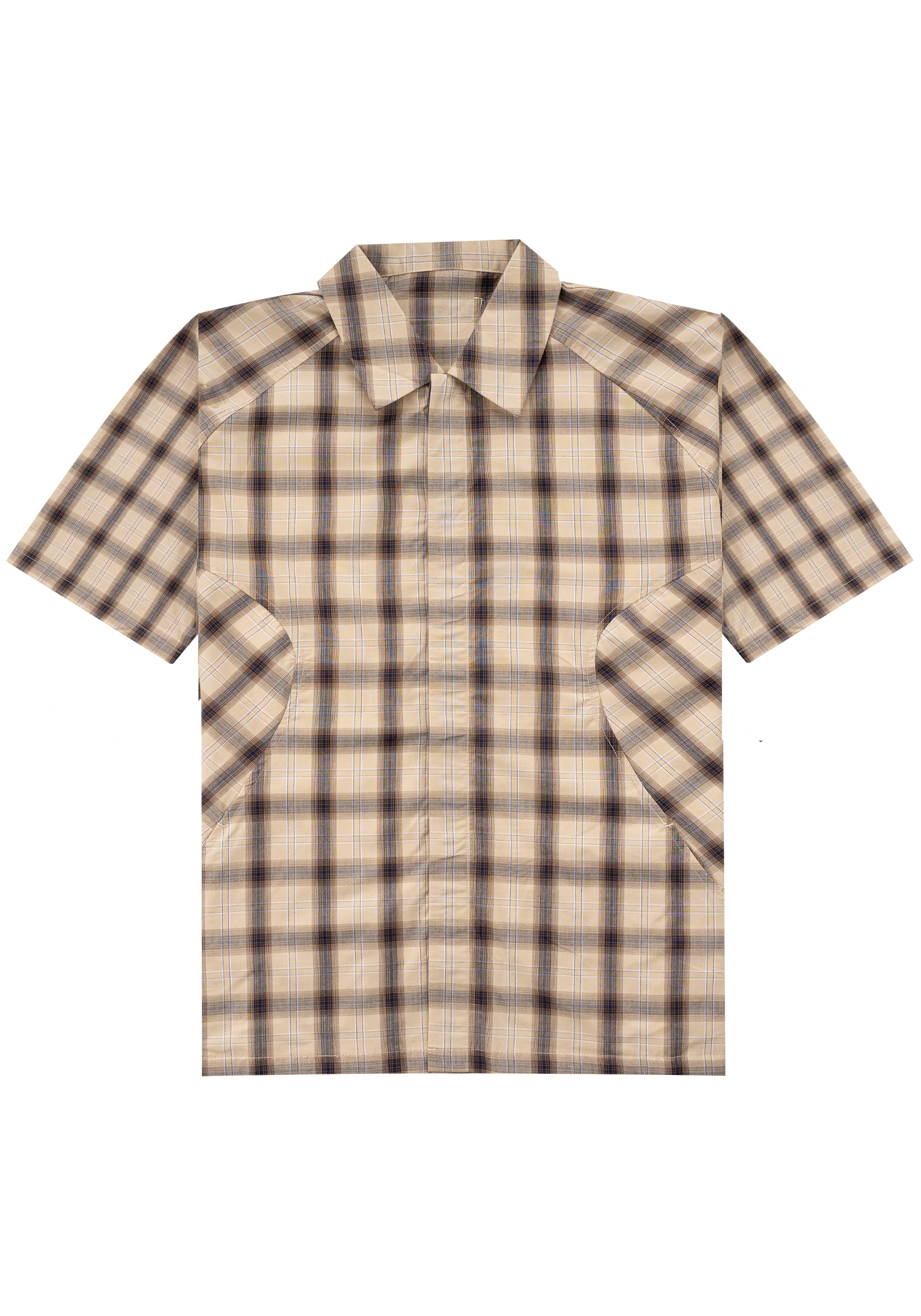 Panel Shirt 弧形剪裁格紋襯衫 - BROWN