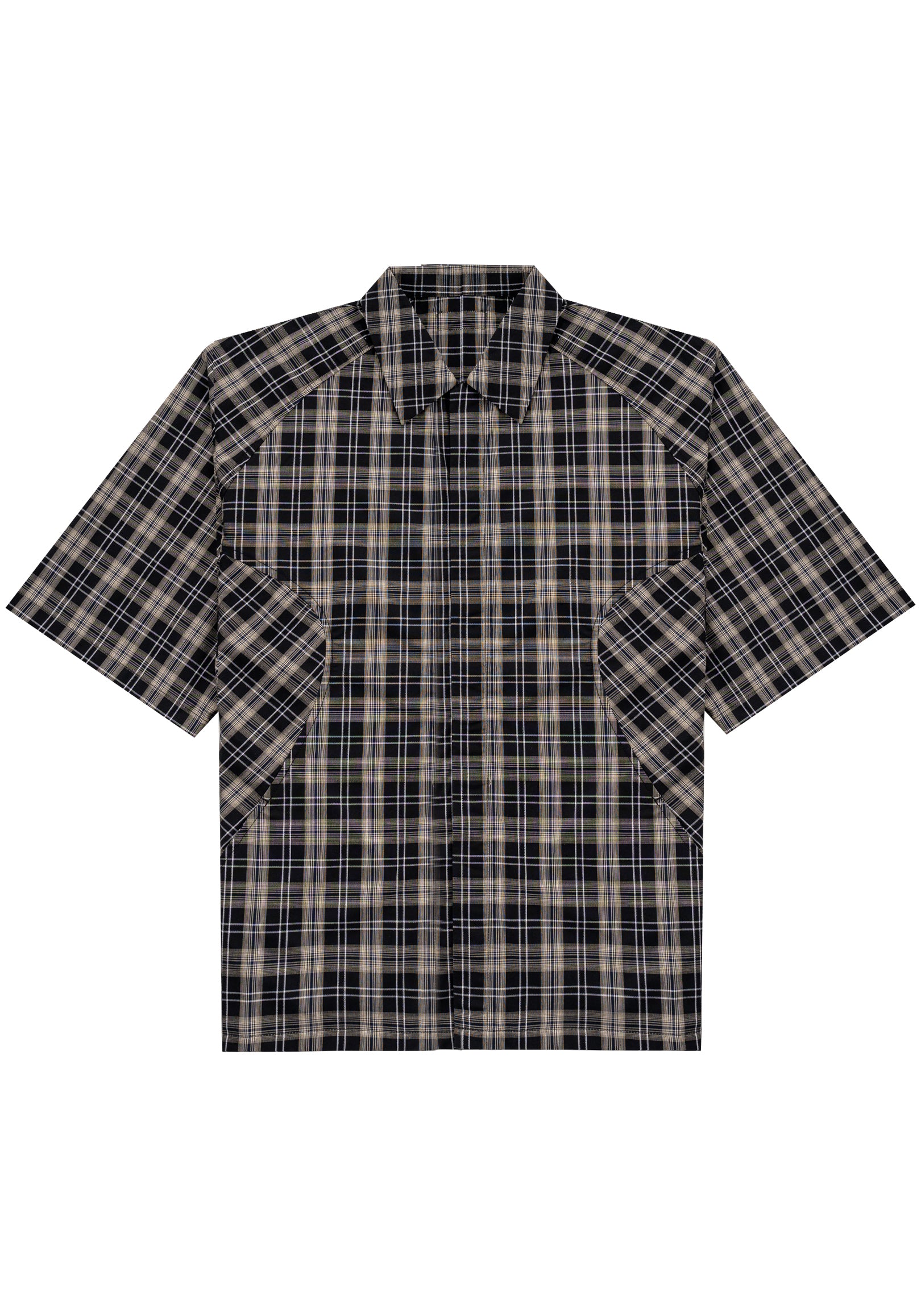 Panel Shirt 弧形剪裁格紋襯衫 - BLACK