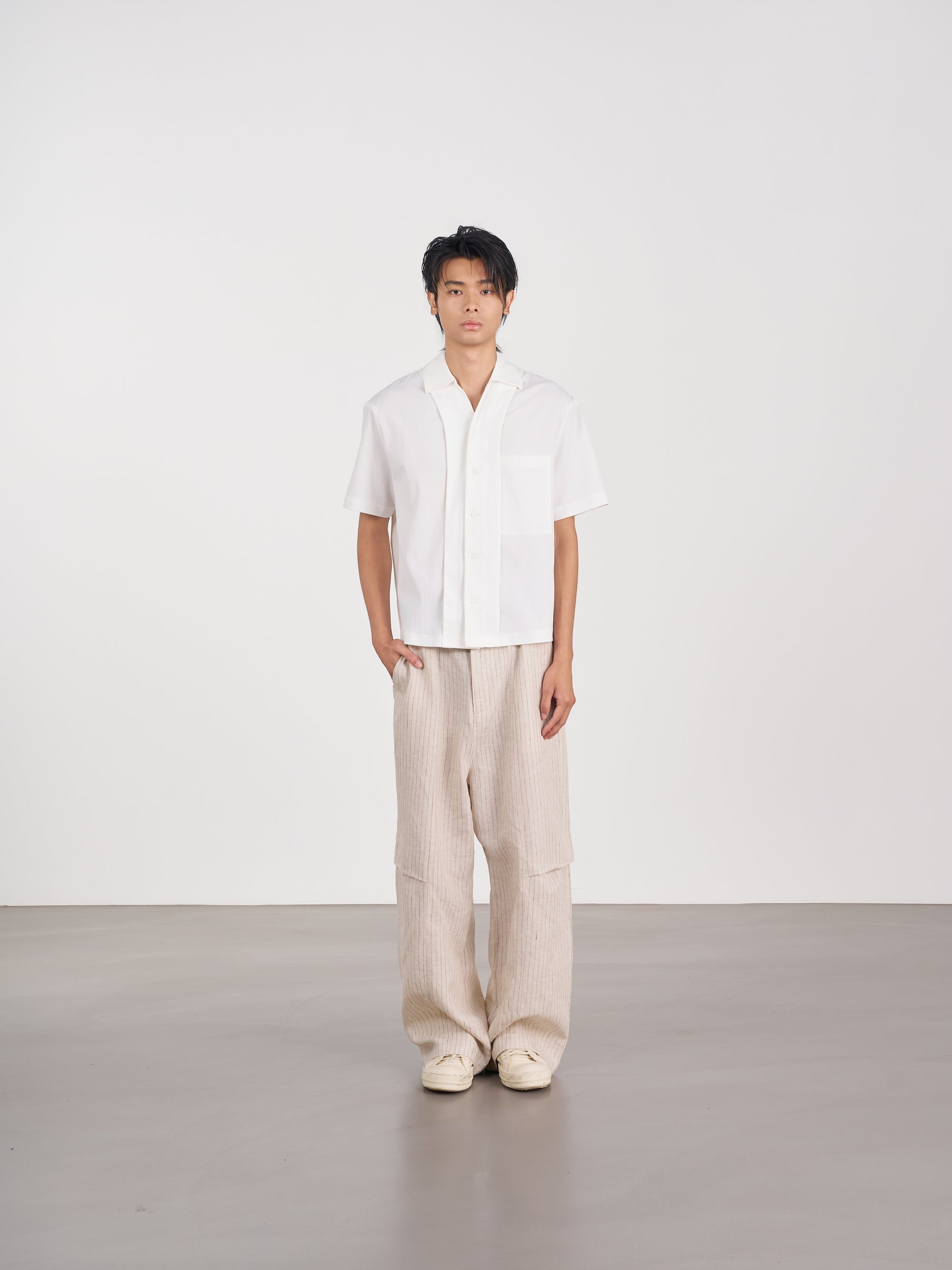 Layered Pocket Shirt 拼接口袋短袖襯衫 - BEIGE