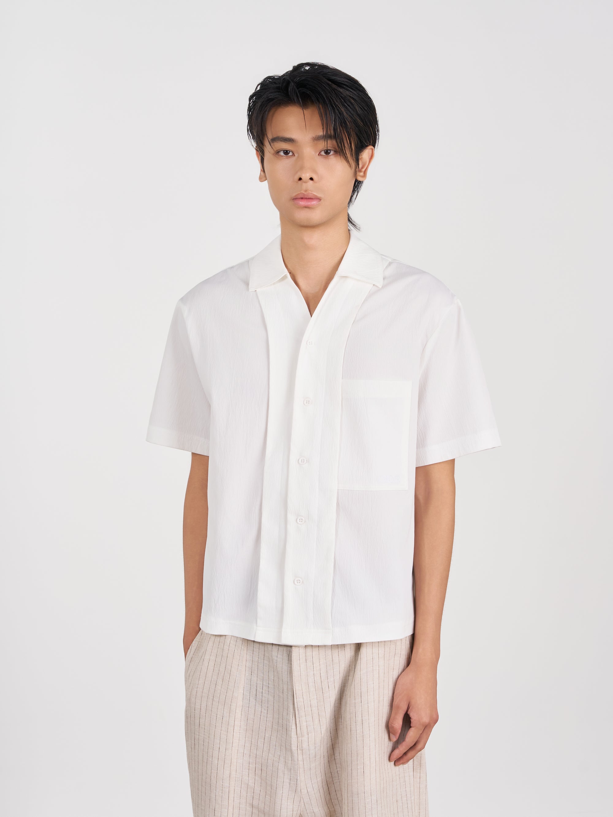 Layered Pocket Shirt 拼接口袋短袖襯衫 - BEIGE