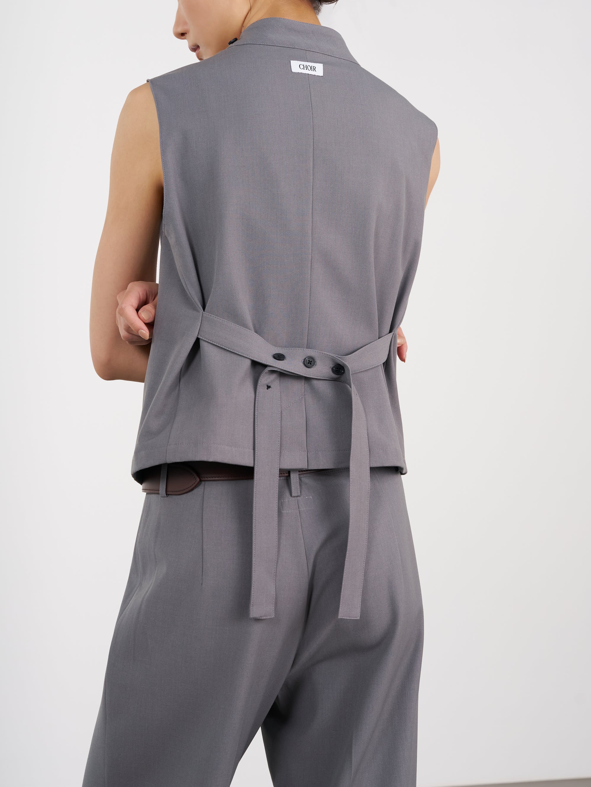 Asymmetric Wrap Vest 不對稱裹式背心-Gray