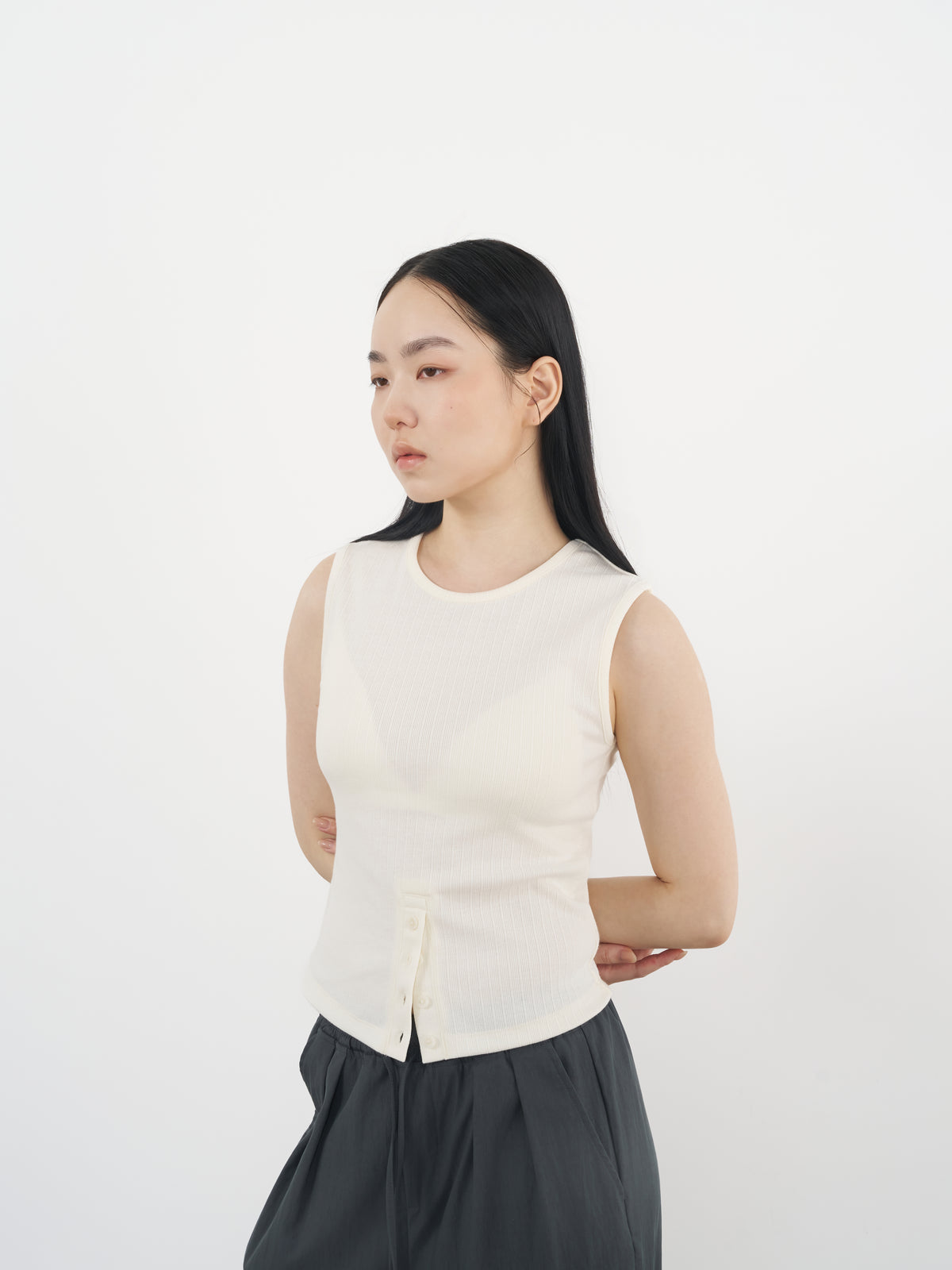 Rib Henley Tank 羅紋亨利背心-Beige