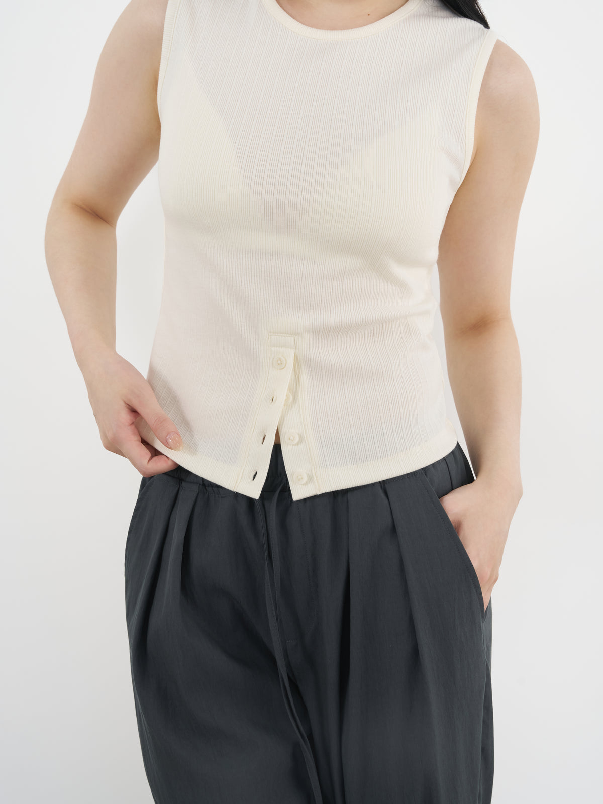 Rib Henley Tank 羅紋亨利背心-Beige