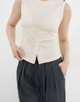 Rib Henley Tank 羅紋亨利背心-Beige