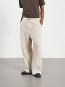 Knee Dart Pants 直條膝摺寬褲-Beige