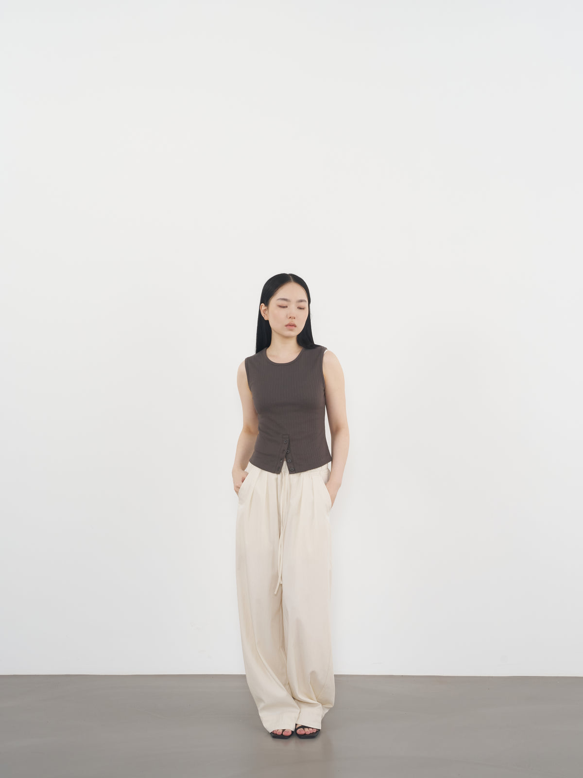 Rib Henley Tank 羅紋亨利背心-Gray