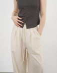 Pull-On Wide Trousers 鬆緊寬版長褲-Beige