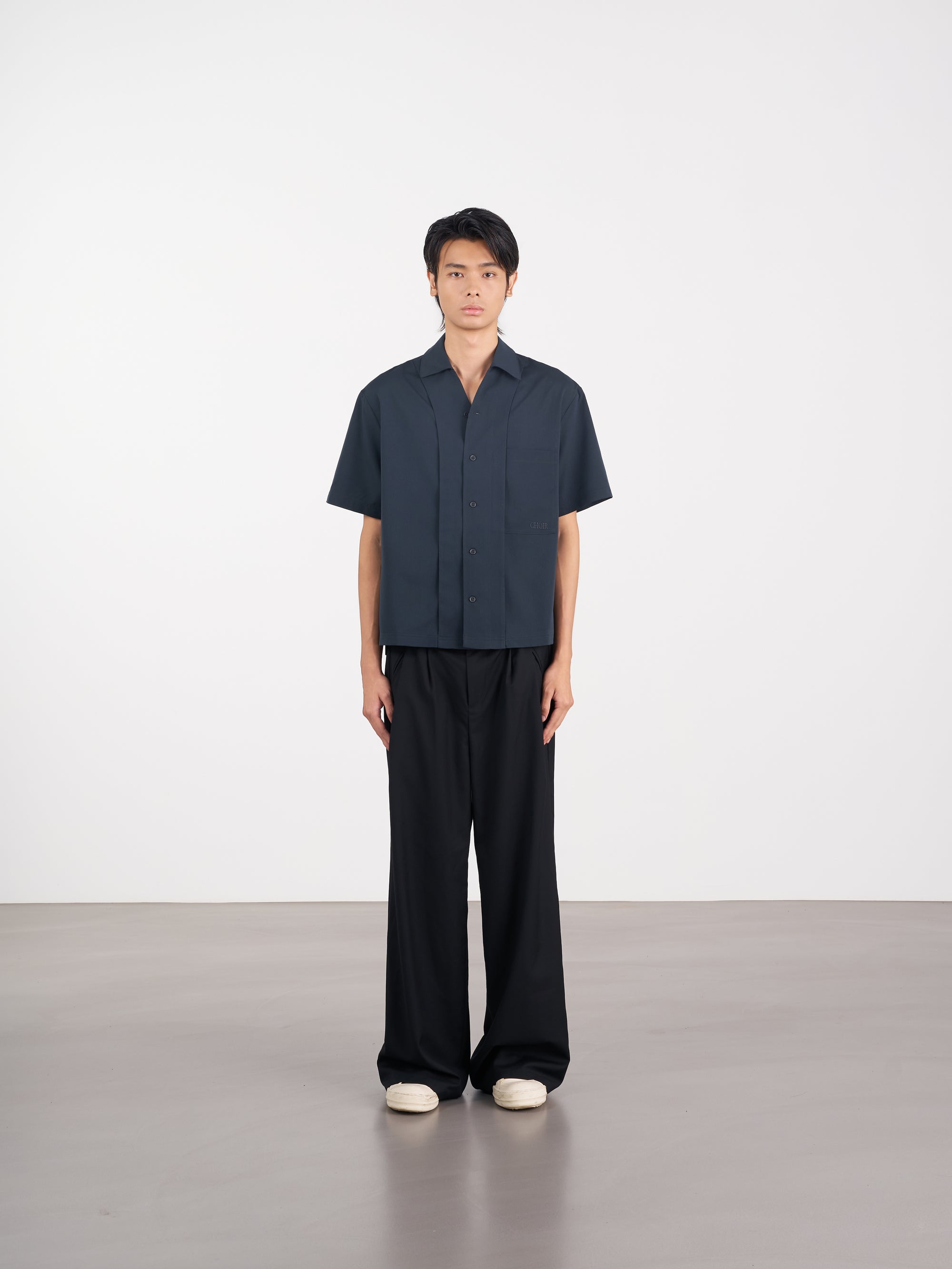 Layered Pocket Shirt 拼接口袋短袖襯衫 - NAVY