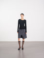 Asymmetric Placket Long-Sleeve Top 不對稱門襟長袖上衣-Black