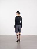 Asymmetric Placket Long-Sleeve Top 不對稱門襟長袖上衣-Black
