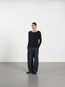 Rib Knit Tee 方領羅紋打底長袖-Black