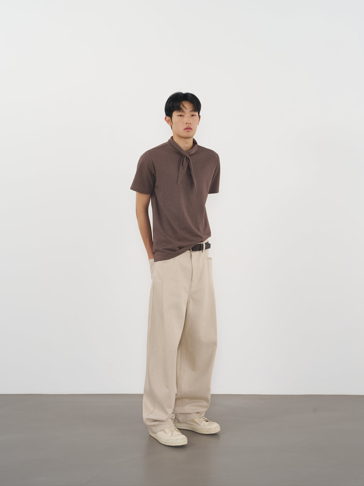 Scarf Collar Knit Top 領巾領針織上衣-Brown