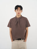 Scarf Collar Knit Top 領巾領針織上衣-Brown
