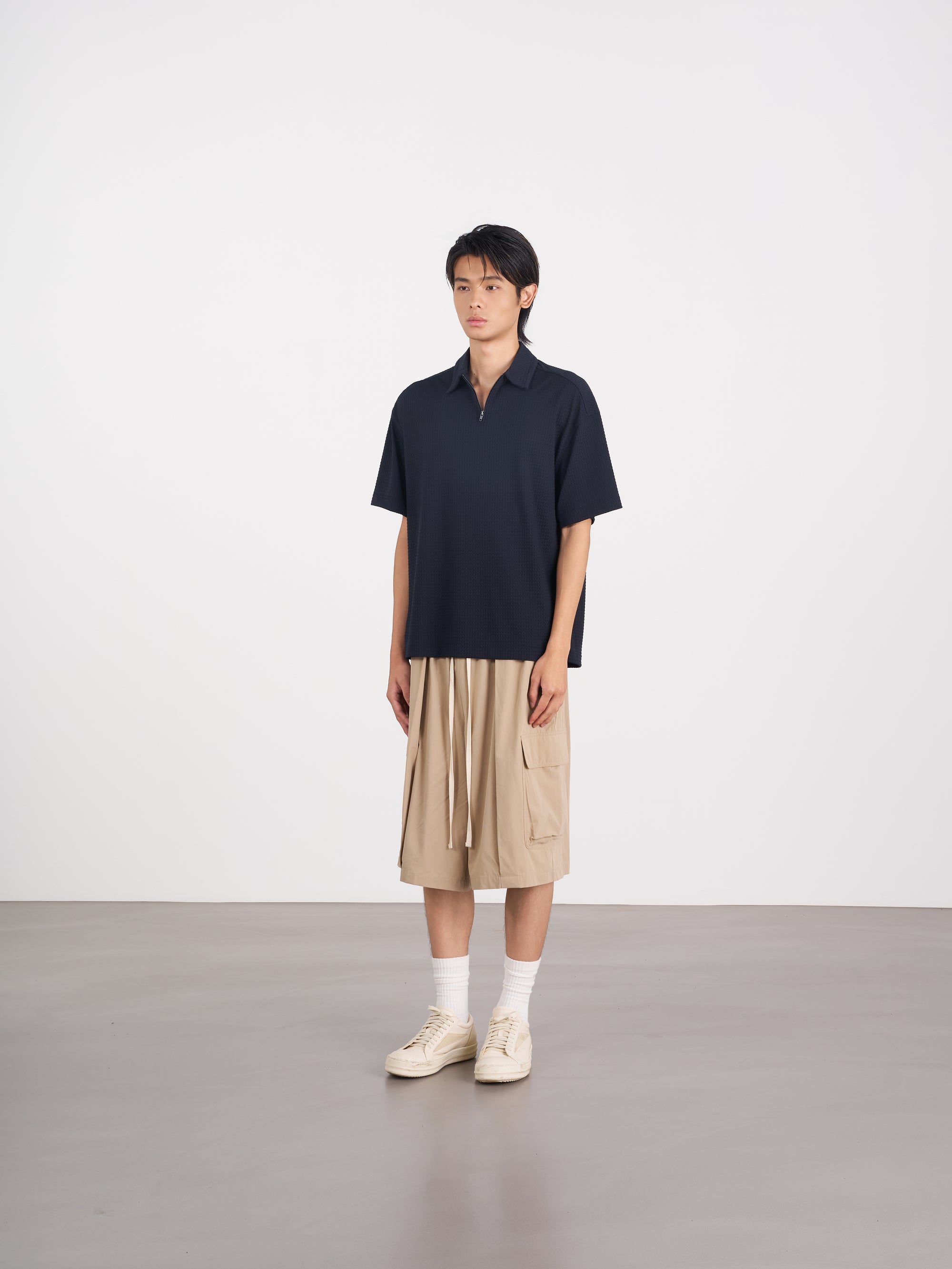 Jacquard Zip Shirt 緹花針織POLO 衫 - Navy