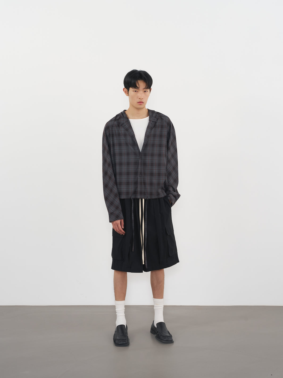 Raglan Hooded Shirt 拉克蘭連帽襯衫-Gray