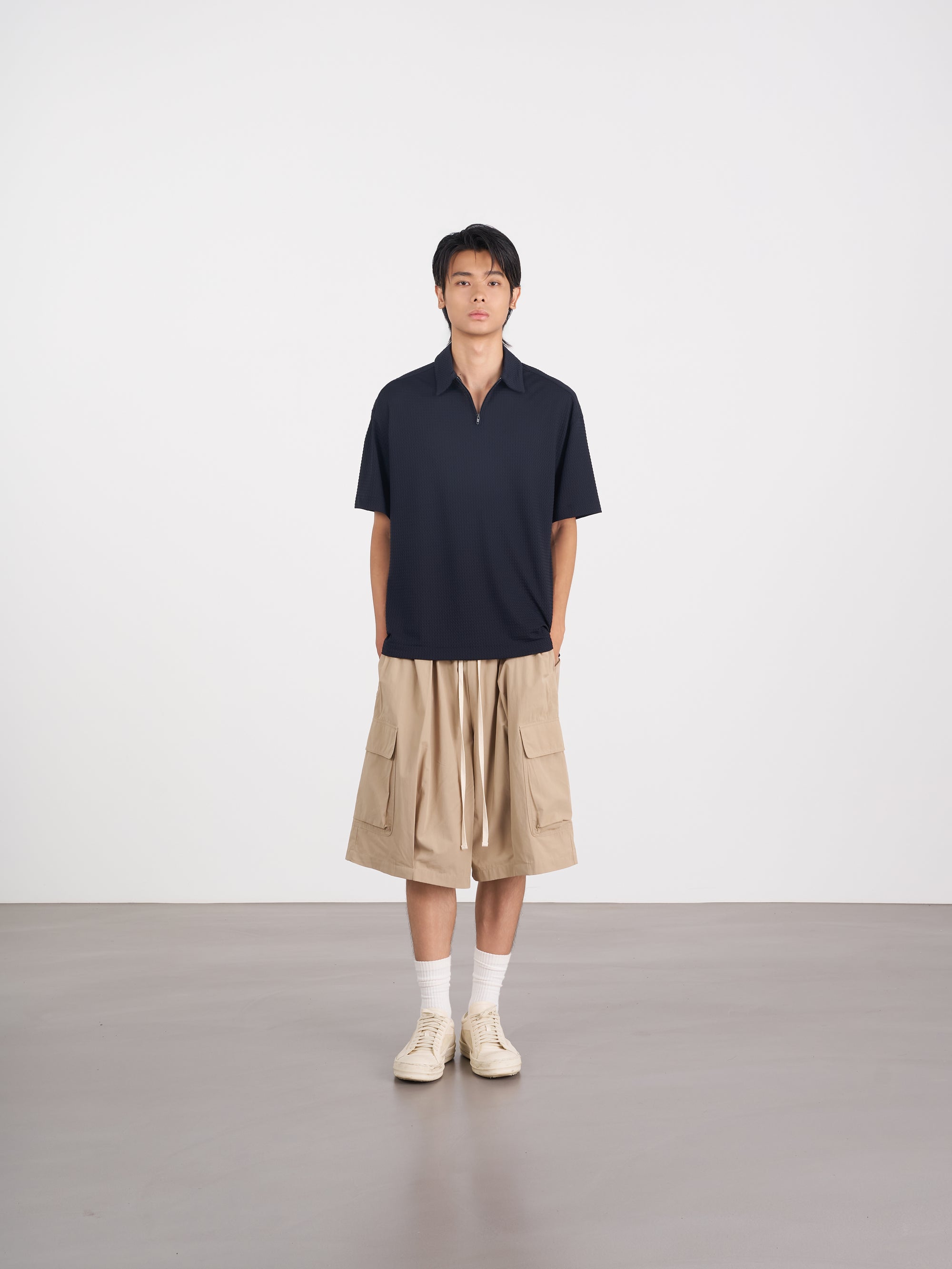 Jacquard Zip Shirt 緹花針織POLO 衫 - Navy