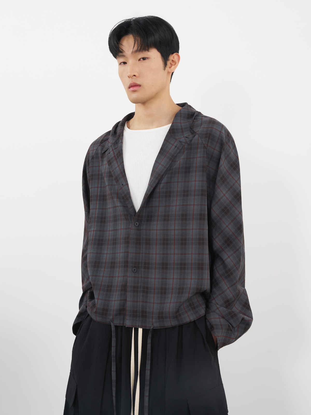 Raglan Hooded Shirt 拉克蘭連帽襯衫-Gray