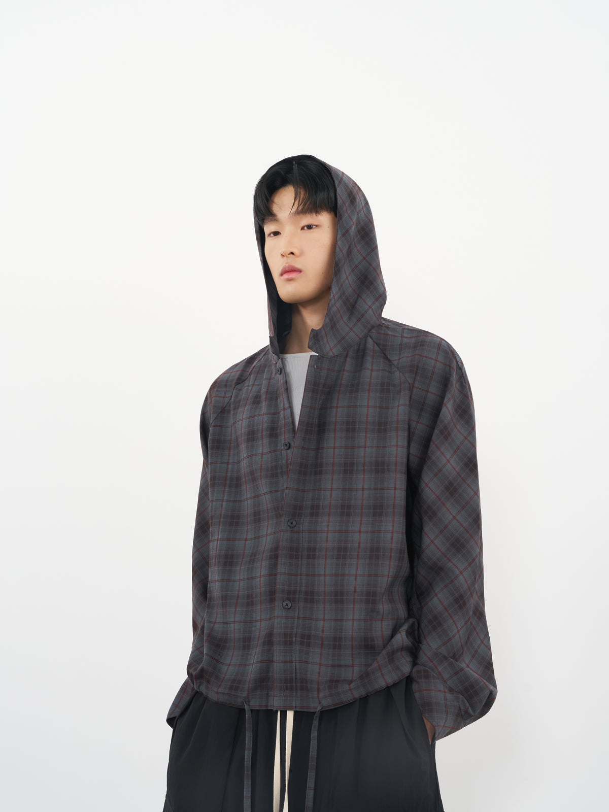 Raglan Hooded Shirt 拉克蘭連帽襯衫-Gray
