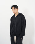 Textured Lace Hoodie 蕾絲拼接連帽外套-Black