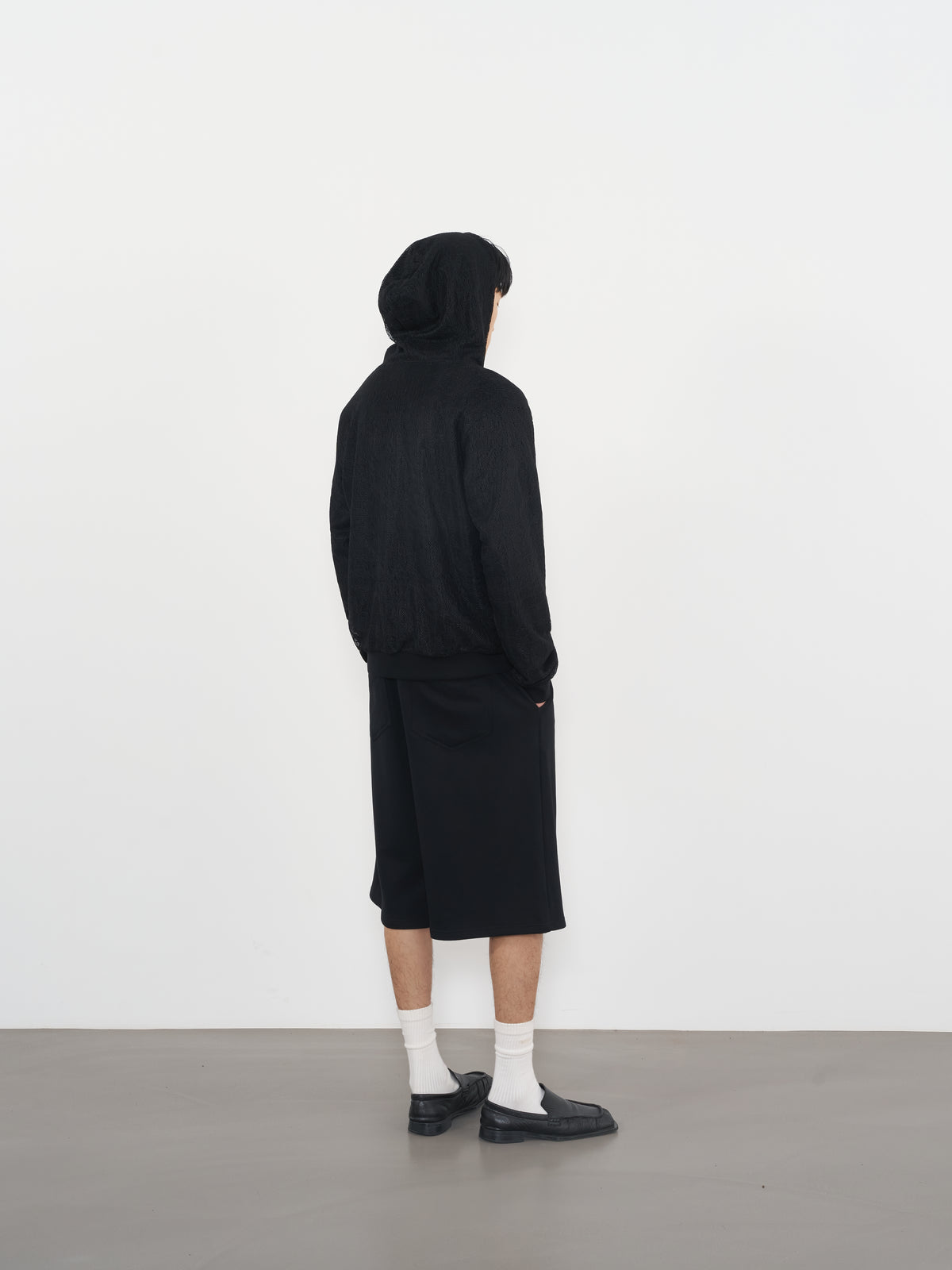 Textured Lace Hoodie 蕾絲拼接連帽外套-Black