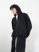 Textured Lace Hoodie 蕾絲拼接連帽外套-Black