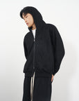 Textured Lace Hoodie 蕾絲拼接連帽外套-Black