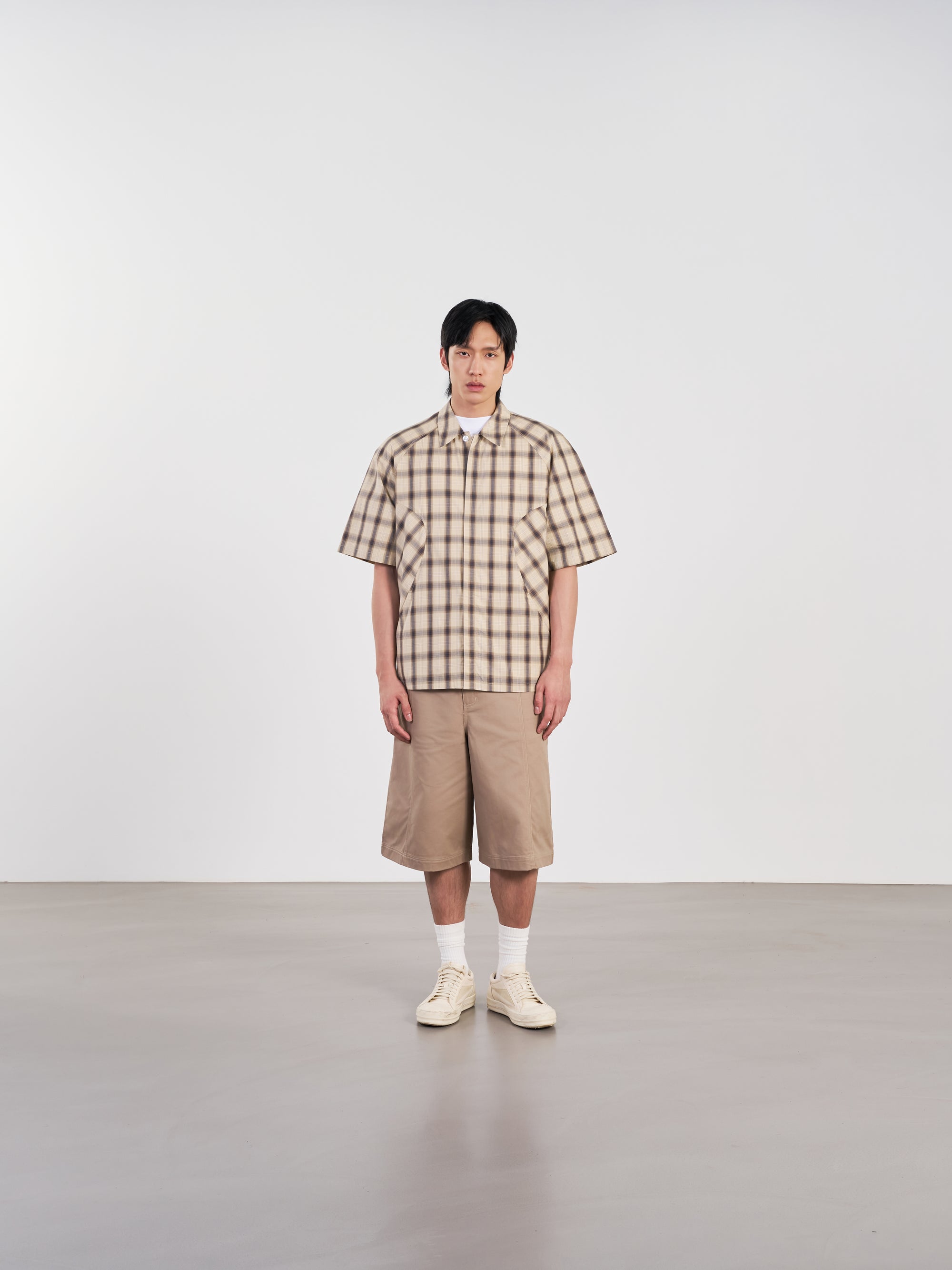 Panel Shirt 弧形剪裁格紋襯衫 - BROWN