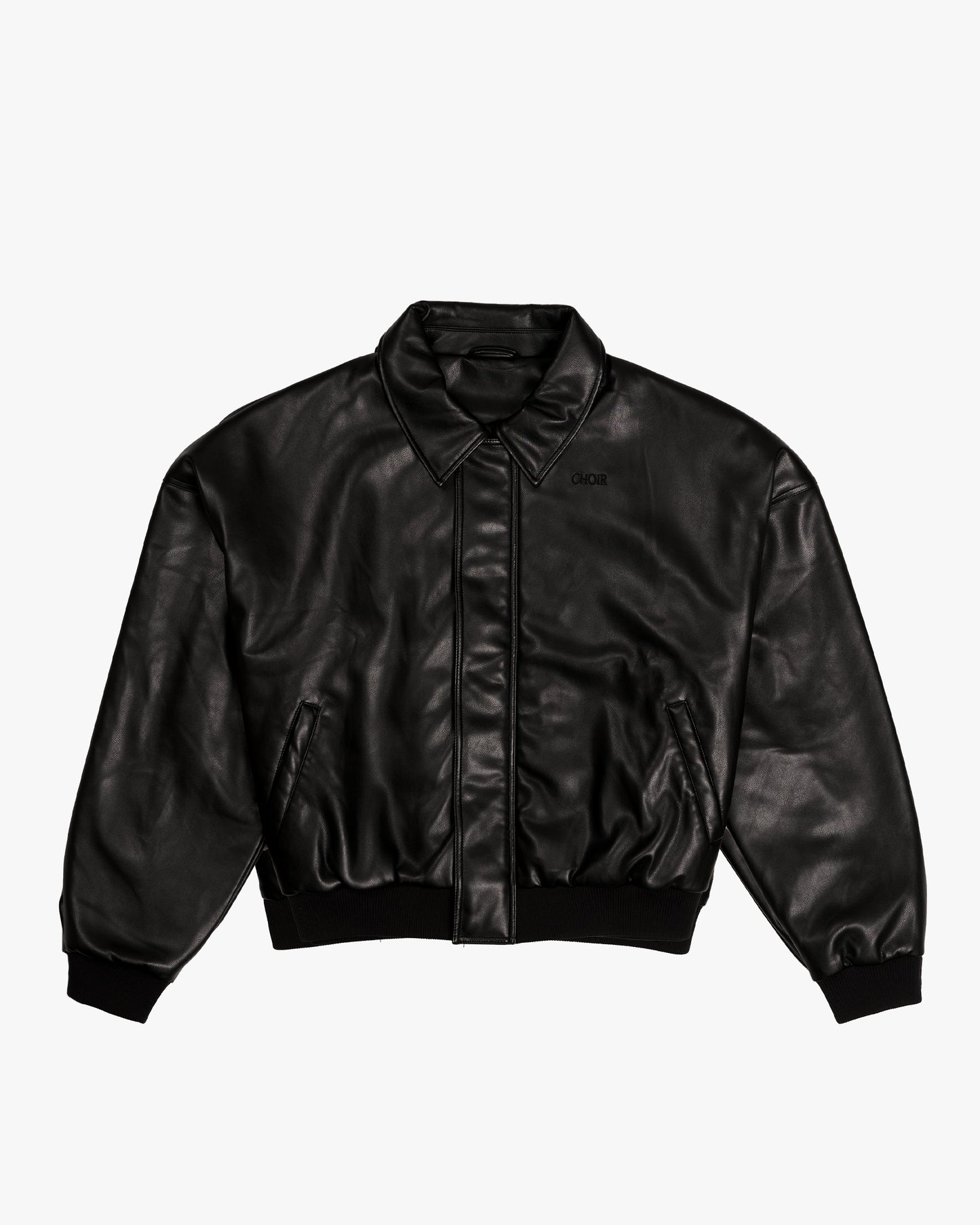 Leather Bomber Jacket -Black